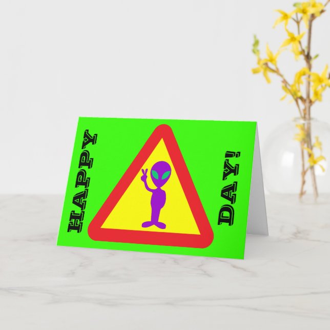 Funny Birthday Alien Happy Over the Hill Card (Yellow Flower)