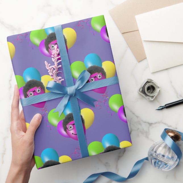 Funny Birthday Balloon Man's Face  Wrapping Paper (Gifting)
