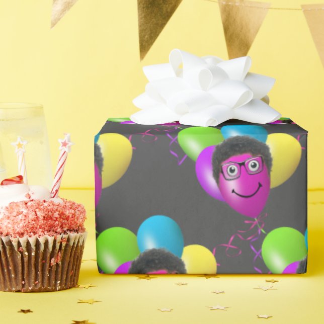 Funny Birthday Balloon Man's Face  Wrapping Paper (Birthday Party)