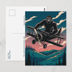 Funny Birthday Bigfoot Vintage Airplane Clouds  Postcard