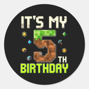 Funny Birthday Boy It's My 5th Birthday Gamer Pixe Classic Round Sticker