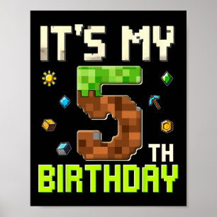 Funny Birthday Boy It's My 5th Birthday Gamer Pixe Poster