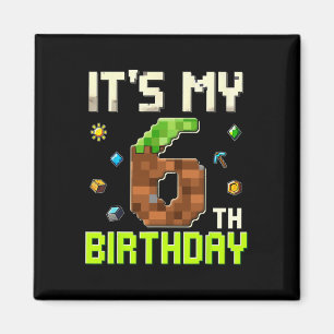 Funny Birthday Boy It's My 6th Birthday Gamer Pixe Magnet