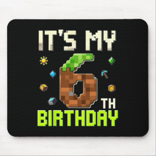 Funny Birthday Boy It's My 6th Birthday Gamer Pixe Mouse Pad