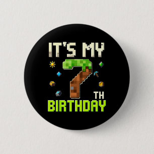 Funny Birthday Boy It's My 7th Birthday Gamer Pixe 2 Inch Round Button