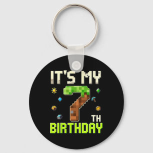 Funny Birthday Boy It's My 7th Birthday Gamer Pixe Keychain