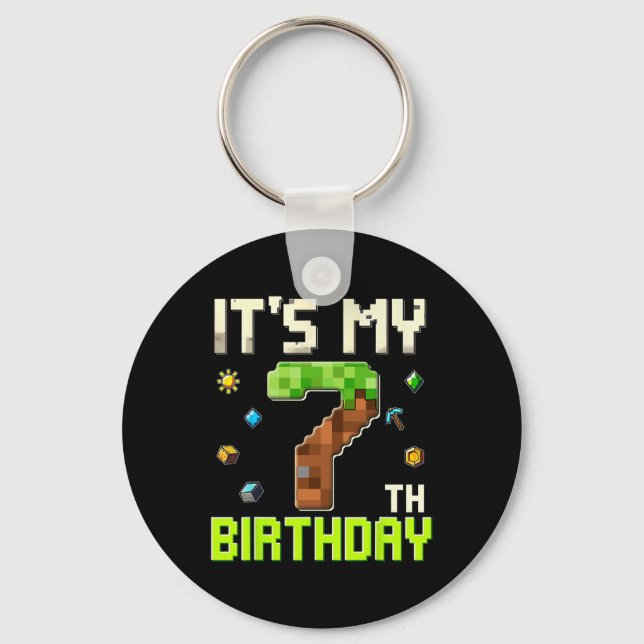 Funny Birthday Boy It's My 7th Birthday Gamer Pixe Keychain (Front)