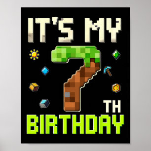 Funny Birthday Boy It's My 7th Birthday Gamer Pixe Poster