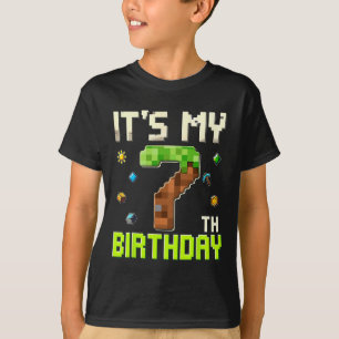 Funny Birthday Boy It's My 7th Birthday Gamer Pixe T-Shirt