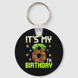 Funny Birthday Boy It's My 8th Birthday Gamer Pixe Keychain