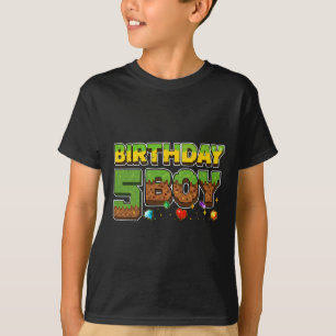 Funny Birthday Boy Pixel Shirt 5th Birthday 5 Year