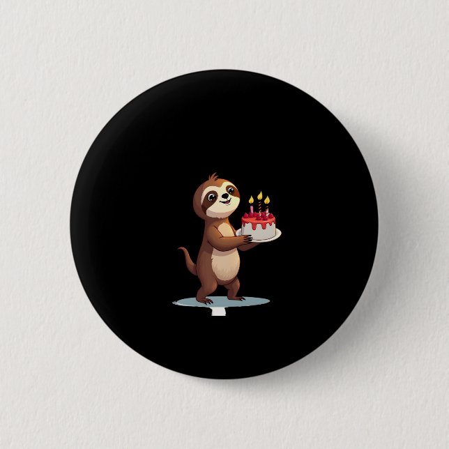 Funny Birthday Cake with Sloth Costume for Boys an 2 Inch Round Button (Front)
