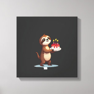 Funny Birthday Cake with Sloth Costume for Boys an Canvas Print