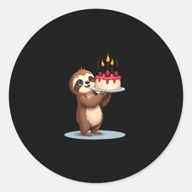 Funny Birthday Cake with Sloth Costume for Boys an Classic Round Sticker (Front)