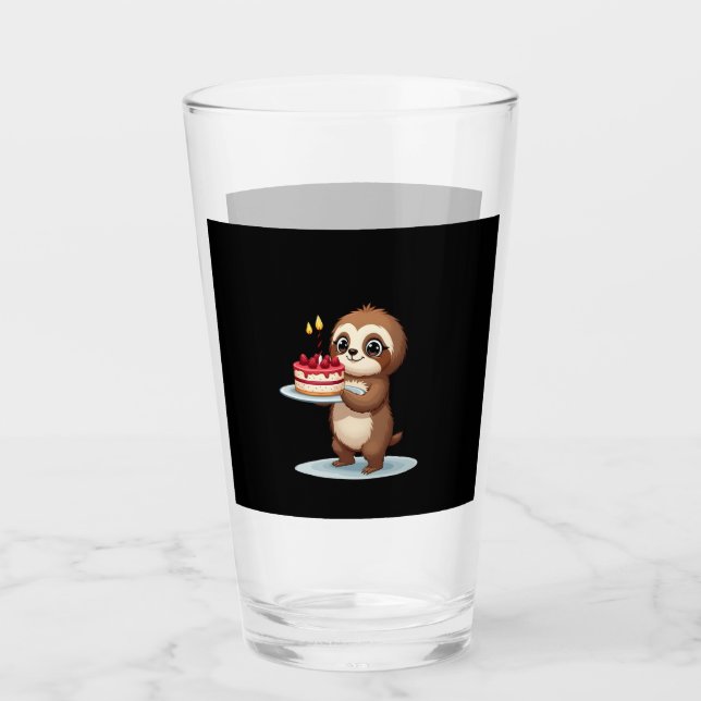 Funny Birthday Cake with Sloth Costume for Boys an Glass (Front)