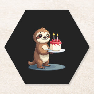 Funny Birthday Cake with Sloth Costume for Boys an Paper Coaster