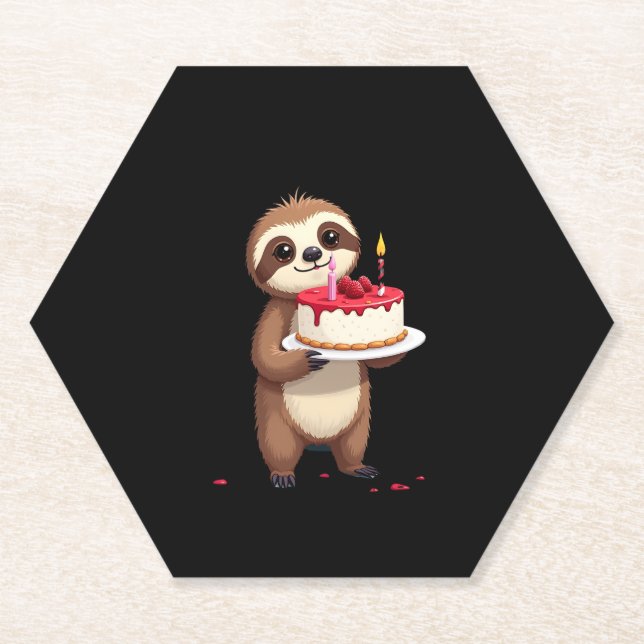 Funny Birthday Cake with Sloth Costume for Boys an Paper Coaster (Front)