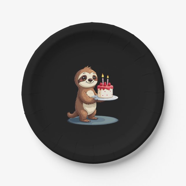 Funny Birthday Cake with Sloth Costume for Boys an Paper Plate (Front)