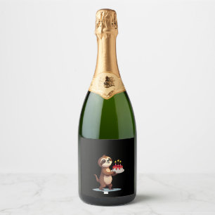 Funny Birthday Cake with Sloth Costume for Boys an Sparkling Wine Label
