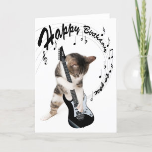 Funny birthday card cat with guitar