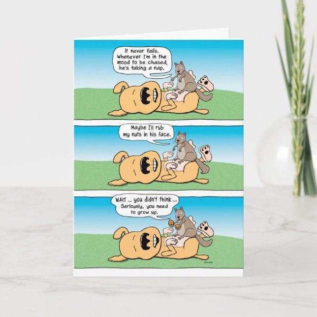 Funny Birthday Card: Dog, Squirrel and Nuts Card (Front)