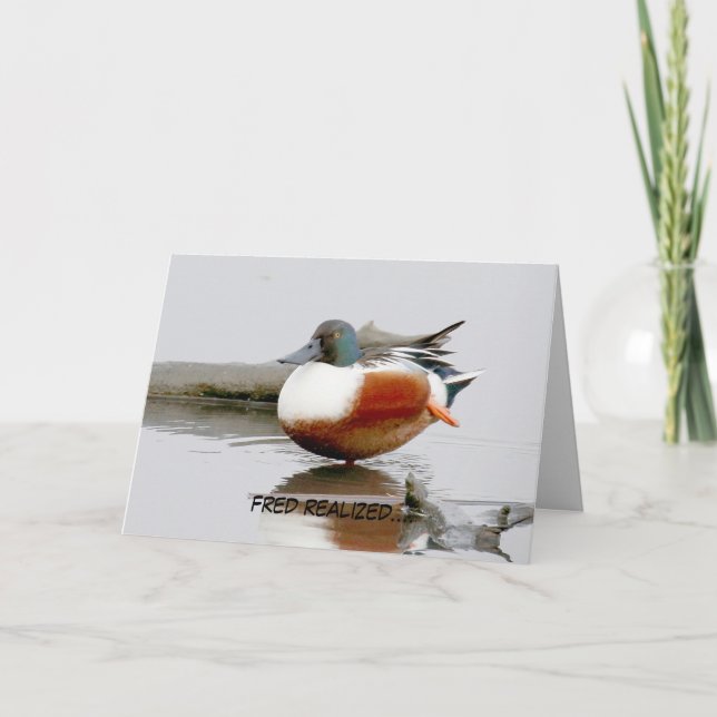 Funny birthday card featuring Shoveler duck (Front)