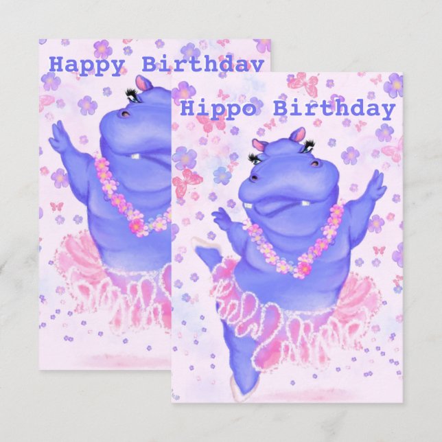 Funny Birthday Card Happy Hippo Ballet Dancer (Front/Back)