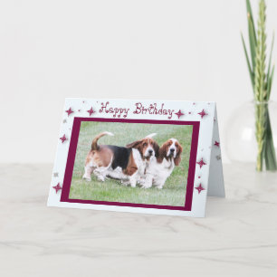 Funny Birthday Card w/Bone, Bassets, & Stars