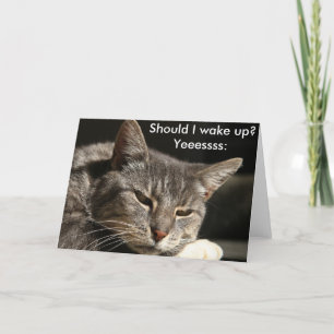 Funny birthday card with cat: Should I wake up?