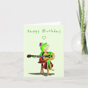 Funny Birthday Card with Frog Playing Guitar