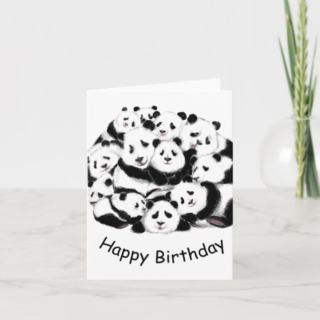Funny Birthday Card with Happy Pandas (Front)