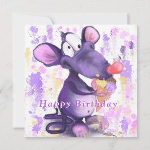 Funny Birthday Card with Mouse Eat Ice Cream 