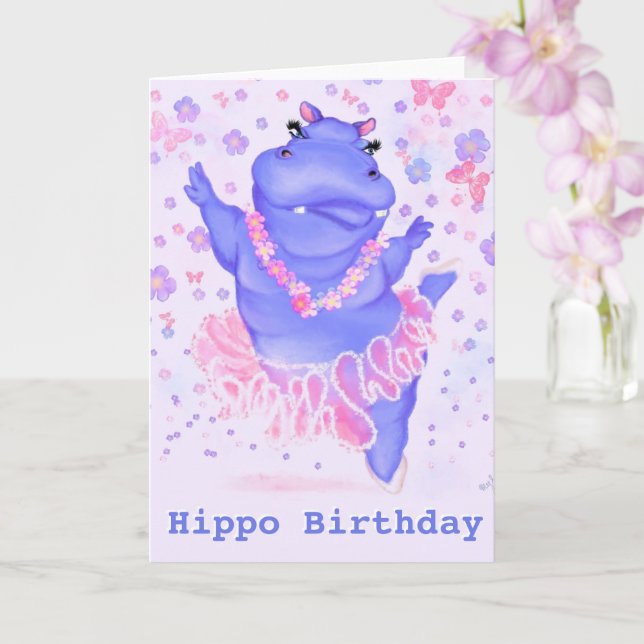 Funny Birthday Card with Prima Ballerina Hippo (Orchid)