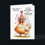 Funny Birthday Card with Stylish Chicken<br><div class="desc">Make them laugh with this hilarious birthday card featuring a chicken in a polka-dot party hat and glasses. Perfect for a fun-filled celebration! generativecontent</div>