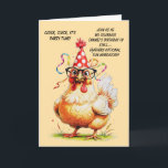 Funny Birthday Card with Stylish Chicken<br><div class="desc">Make them laugh with this hilarious birthday card featuring a chicken in a polka-dot party hat and glasses. Perfect for a fun-filled celebration! generativecontent</div>