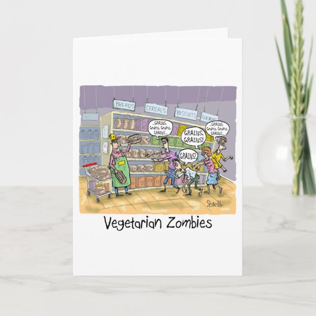 Funny Birthday Card with - Vegetarian Zombies (Front)