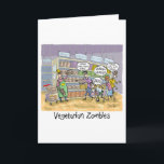 Funny Birthday Card with - Vegetarian Zombies<br><div class="desc">A bunch of Vegetarian zombies invade the bread and cereal aisle at the grocery store yelling,  GRAINS,  GRAINS,  GRAINS! Funny gift for vegetarian and vegans. Hilarious gift for fans of all things zombie. Hilarious Belated Birthday Card”</div>