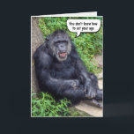 Funny Birthday Chimpanzee Card<br><div class="desc">Chimpanzee leaning on a rock with green vegetation for getting older birthday.
Text is editable.</div>