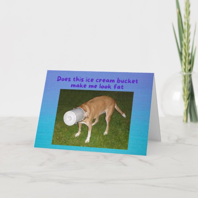 Funny Birthday Dog Stuck in Ice Cream Bucket Card (Front)