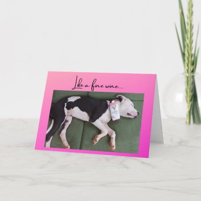 Funny Birthday dog with wine box Card (Front)