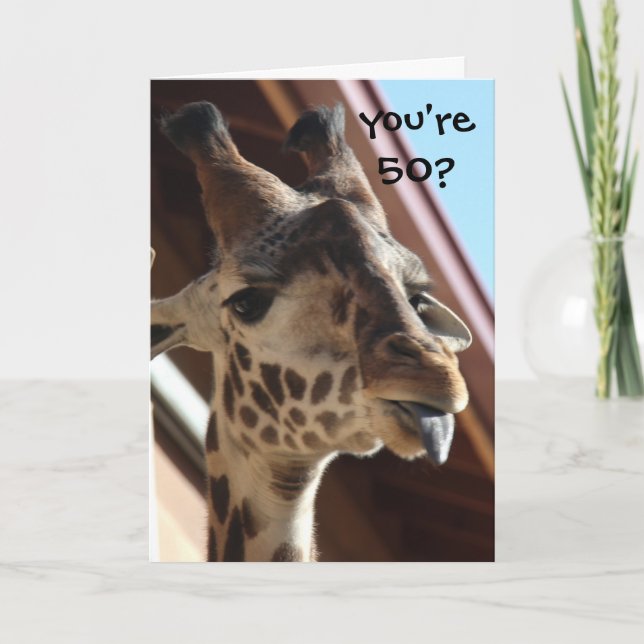 Funny Birthday Giraffe, Old, 50th Card (Front)