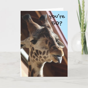Funny Birthday Giraffe, Old, 50th Card