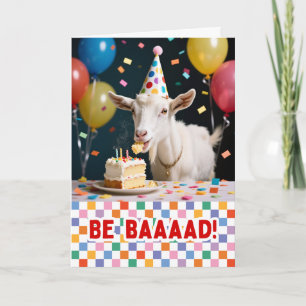 Funny Birthday Goat Eating Cake Card