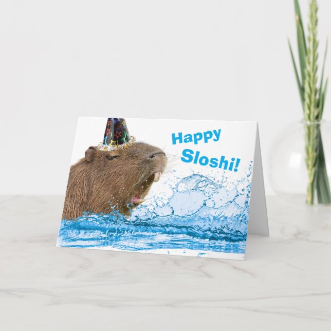 Funny Birthday Happy Sloshi Capybara Card (Front)