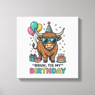 Funny Birthday Highland Cow Party Design_1 Canvas Print