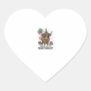 Funny Birthday Highland Cow Party Design_1 Heart Sticker