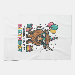 Funny Birthday Highland Cow Party Design_1 Kitchen Towel