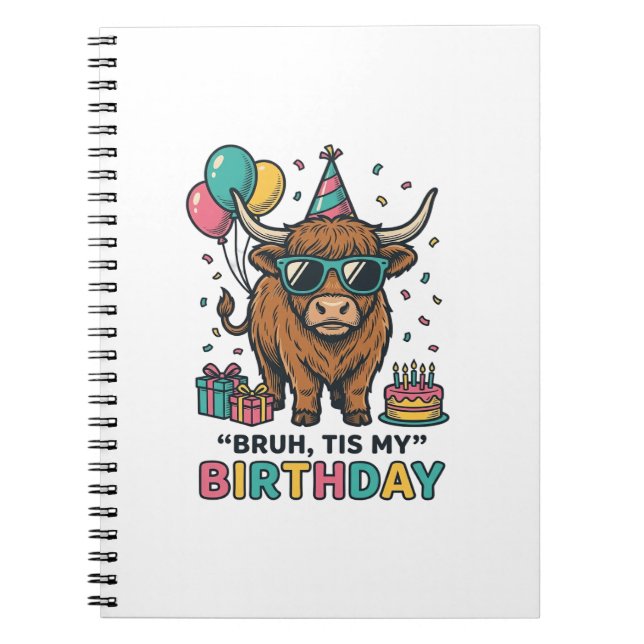 Funny Birthday Highland Cow Party Design_1 Notebook (Front)