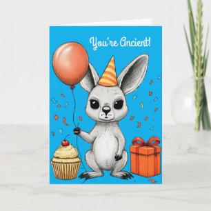 Funny Birthday Kangaroo With Party Hat Vector Card
