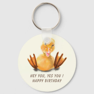 Funny Birthday Keychain Playful Winking Duckling